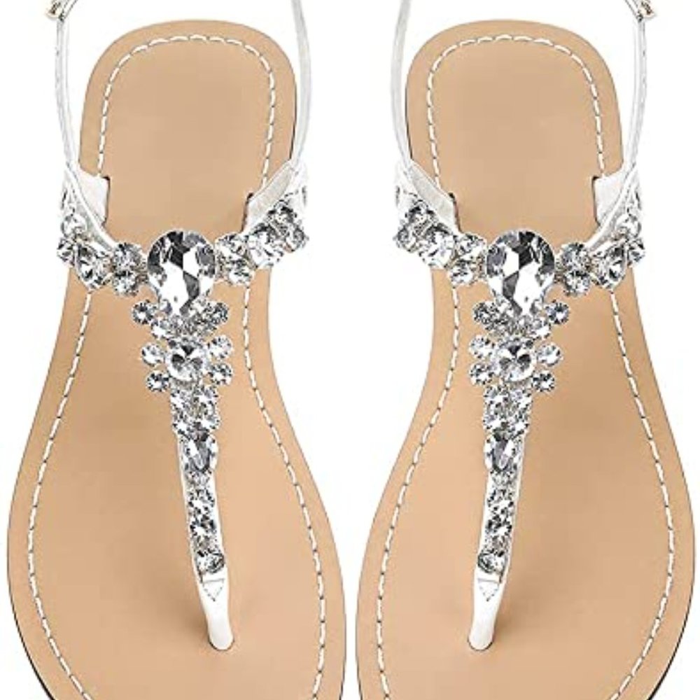 Summer Flat Rhinestone Sandals Crystal Jeweled Shoes